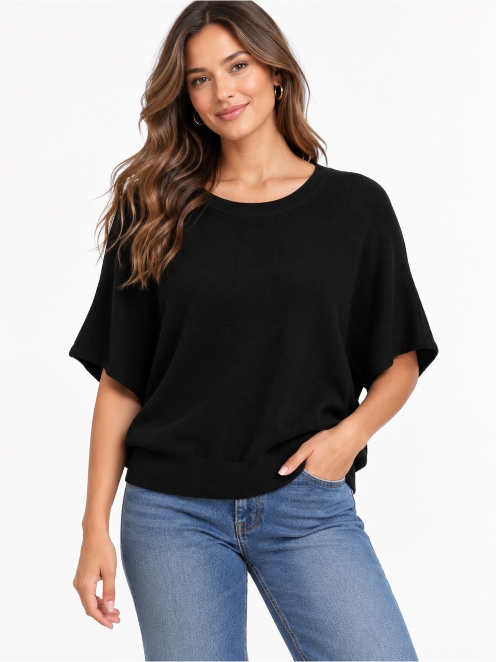 Quince organic cotton blend Black Short Sleeve Crewneck Sweater XS